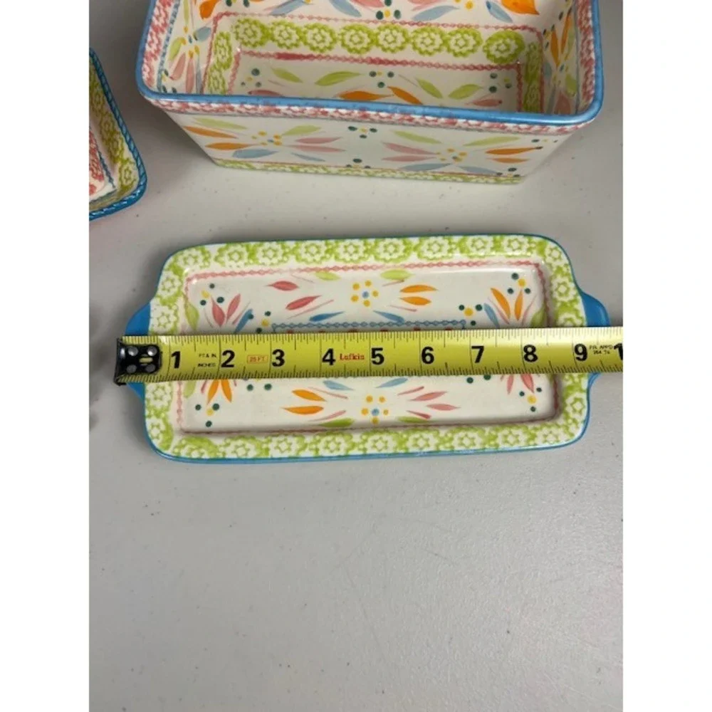 Temp-tations Old World Ceramic Butter Dish Loaf Pan Tray Measuring Spoons Set